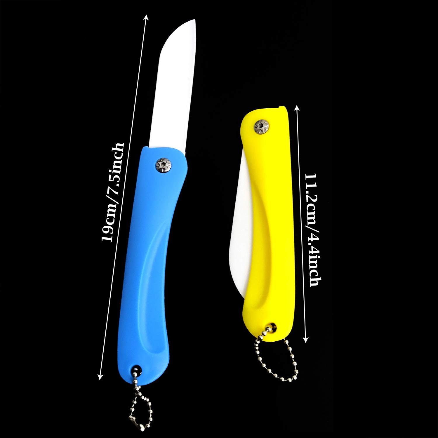 Honbay 2PCS Ceramic Folding Knife Handy Fruit Knife for Home, Travel, Picnic, Camping, etc (Blue+Yellow)