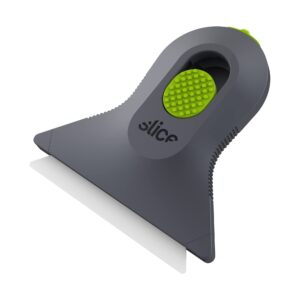 slice 10590 small scraper, ceramic blade, lasts 11x longer than metal, finger friendly, comfortable to use, no strain on thumb or hand, auto-retractable, compact size, left or right hand