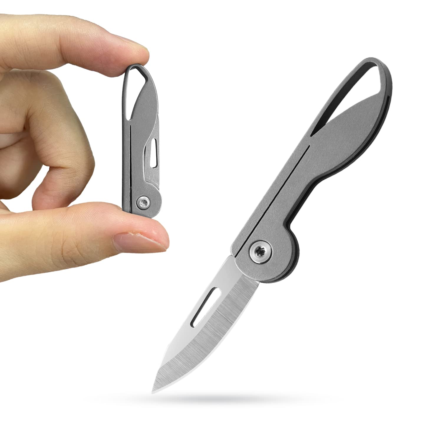 Joy-Touch Titanium Alloy Small Keychain Knife, Mini Folding Pocket Knife, EDC Box Cutter, Small Gift for Women Men (Titanium Alloy Handle/440C Steel Blade)