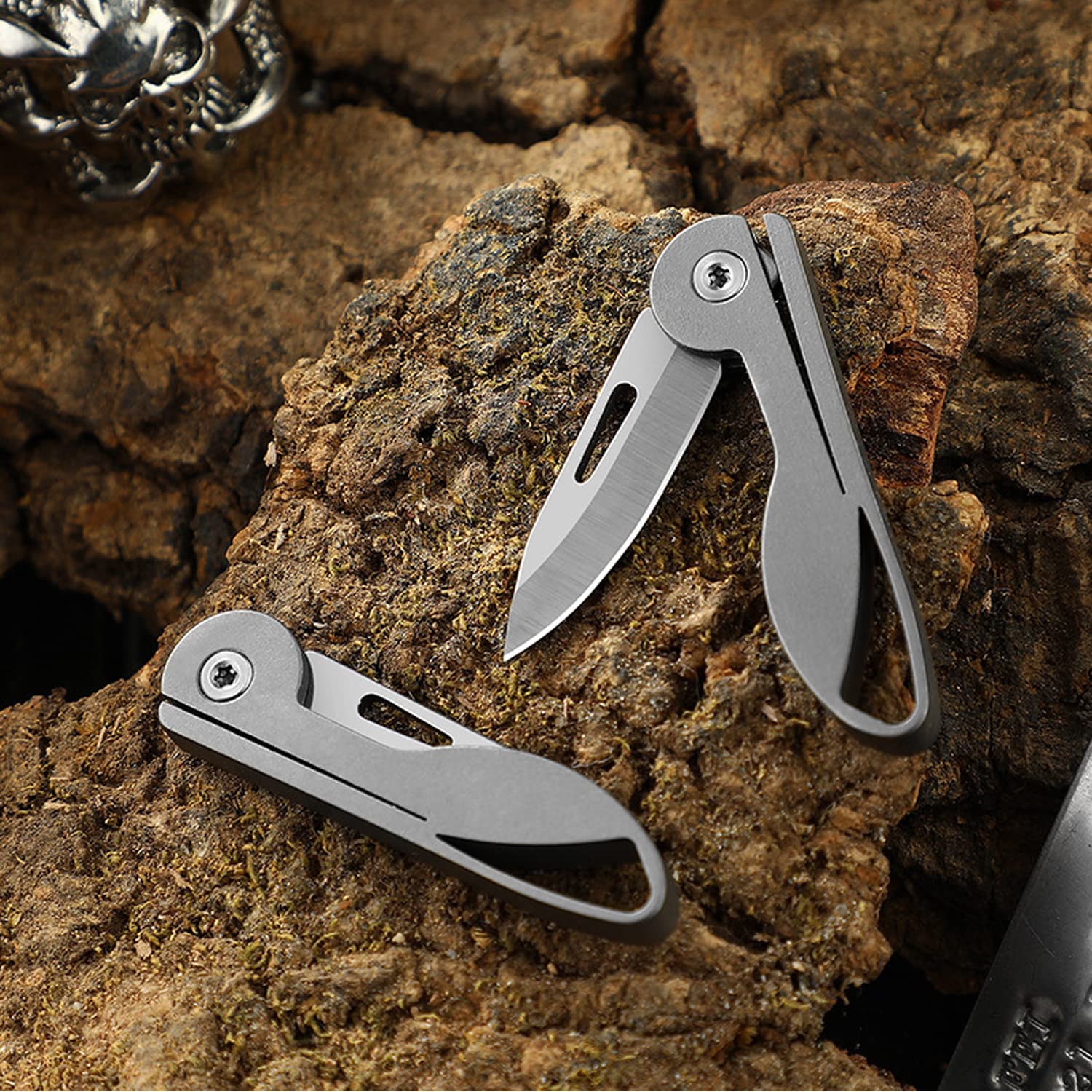 Joy-Touch Titanium Alloy Small Keychain Knife, Mini Folding Pocket Knife, EDC Box Cutter, Small Gift for Women Men (Titanium Alloy Handle/440C Steel Blade)