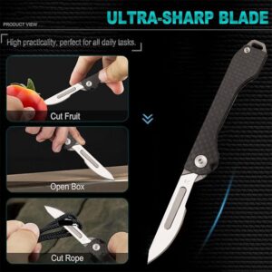 WIOKINY Folding Scalpel Carbon Fiber EDC Pocket Knife With 10pcs extra Replaceable Blades (With clips-#60 Blades)