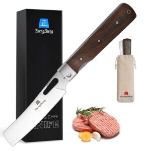 zhengsheng folding chef knife 4.8" sharp 440a stainless steel blade wooden handle pocket foldable japanese style kitchen knife for outdoor camping cooking