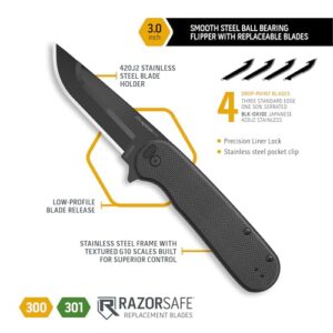 OUTDOOR EDGE RAZOR VX3 | Replaceable Blade EDC Flipper Folding Pocket Knife | 3" Blade, Ball Bearings, Black G-10 Stainless Steel Handle, Reversible Pocket Clip | Outdoor, Camping, Survival, Utility