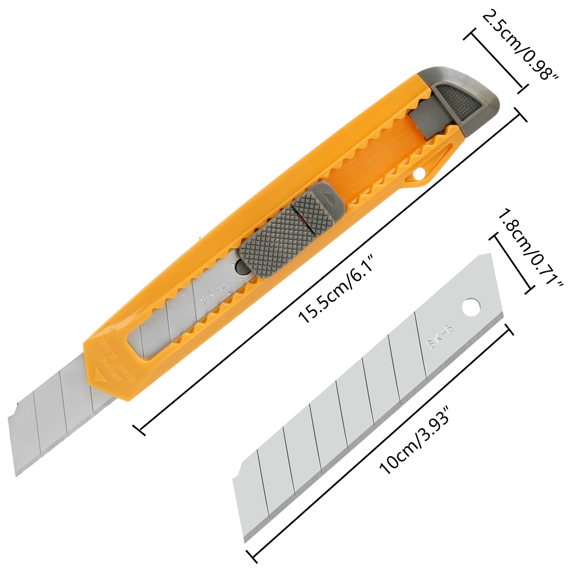 MulWark 12-Pack 18mm Utility Knife Multi-Purpose Box Cutter Retractable with Smooth Mechanism for Cardboard, Cartons and Boxes, Sharp Snap Off Razor Blades for Office, Home, Crafts