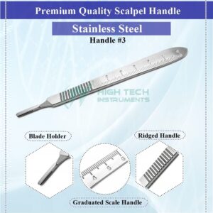 100 Pcs Box Surgical Sterile Blades #11 Made of High Carbon Steel With Stainless Steel Scalpel Handle Knife #3 Graduated Use for Biology Lab Anatomy, Cutting, Med Student, Sculpting, Repairing