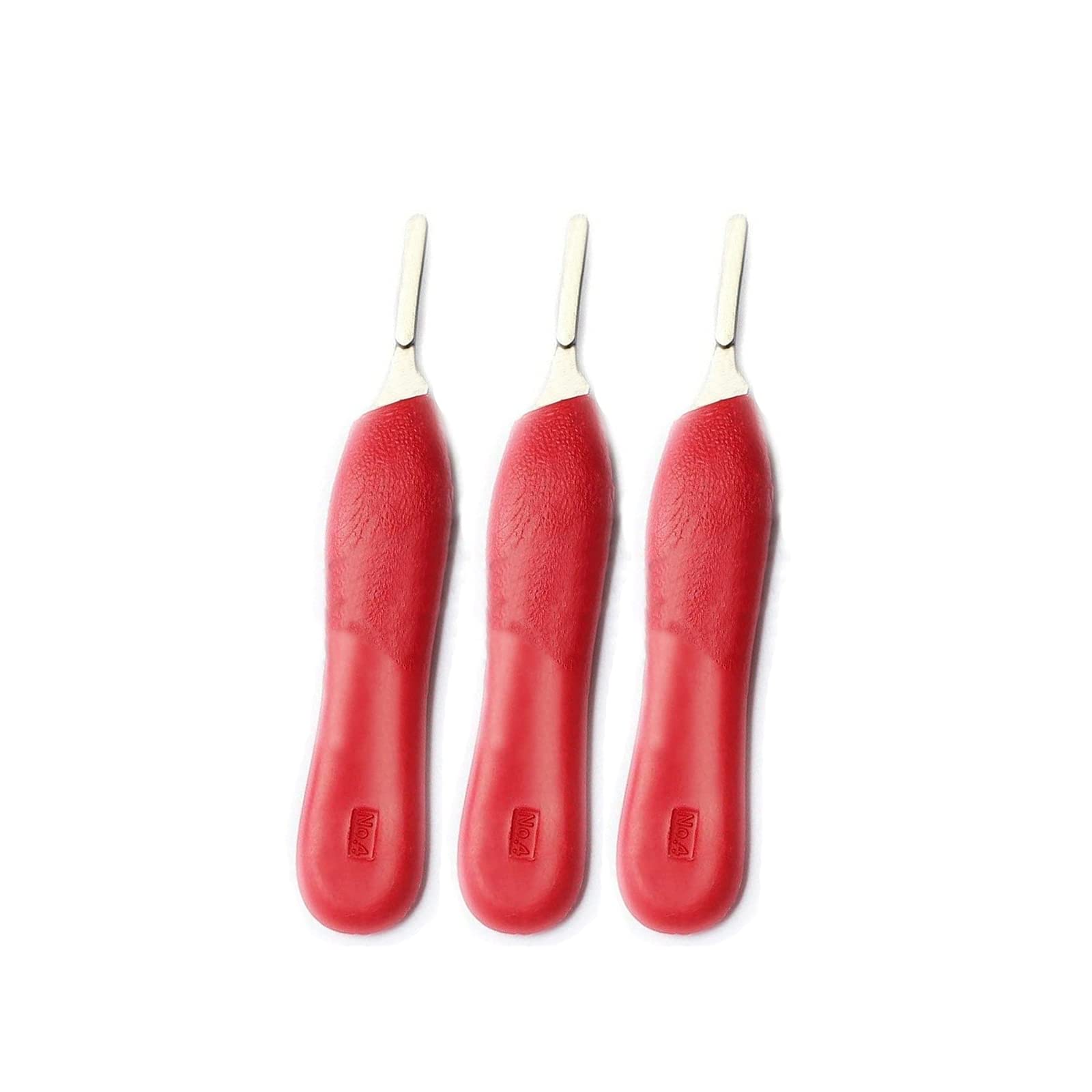 AAProTools Lot Of 3 Scalpel Handle #4, Red Plastic Grip - Fitting Surgical Blades #20 Thru 24