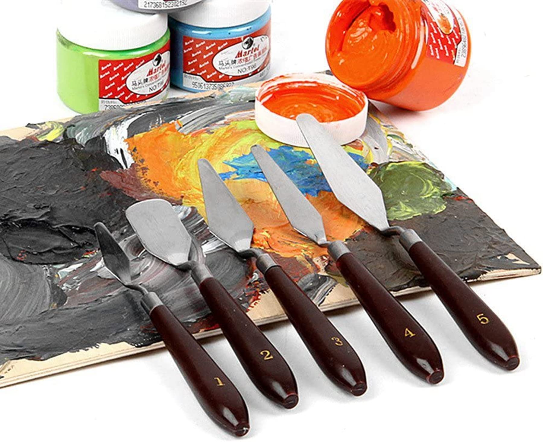 Artist Painting Knives Set - 5 Pieces Painting Knives Stainless Steel Spatula Palette Knife Oil Painting Accessories Color Mixing Set for Oil, Canvas, Acrylic Painting