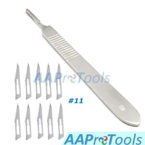 AAProTools Surgi Grade Blades #11 10pcs Sterile with #3 Scalpel Knife Handle for Biology Lab Anatomy, Practicing Cutting, Medic Student, Sculpting, Repairing