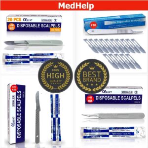 MEDHELP Pack of 100 Disposable Surgical Blades 11 and Pack of 3 Scalpel Handle #3 - Size 11 Scalpel Blades for Surgical Knife Scalpel, High Stainless Steel Dermablade Surgical Blades