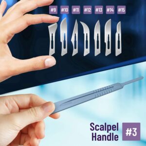 MEDHELP Pack of 100 Disposable Surgical Blades 11 and Pack of 3 Scalpel Handle #3 - Size 11 Scalpel Blades for Surgical Knife Scalpel, High Stainless Steel Dermablade Surgical Blades