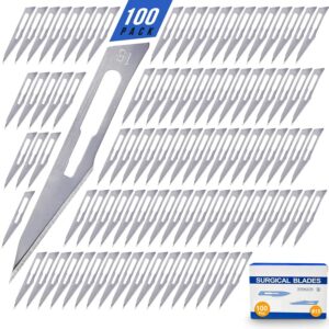 MEDHELP Pack of 100 Disposable Surgical Blades 11 and Pack of 3 Scalpel Handle #3 - Size 11 Scalpel Blades for Surgical Knife Scalpel, High Stainless Steel Dermablade Surgical Blades