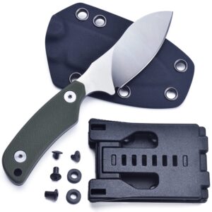 JPCRMOV Hunting knife Survival EDC for Men, 5.87" Compact Fixed Blade Knife Full Tang with kydex sheath Vertical/Horizontal, Camping Neck Knife, 440C Steel, G10 Handle Green