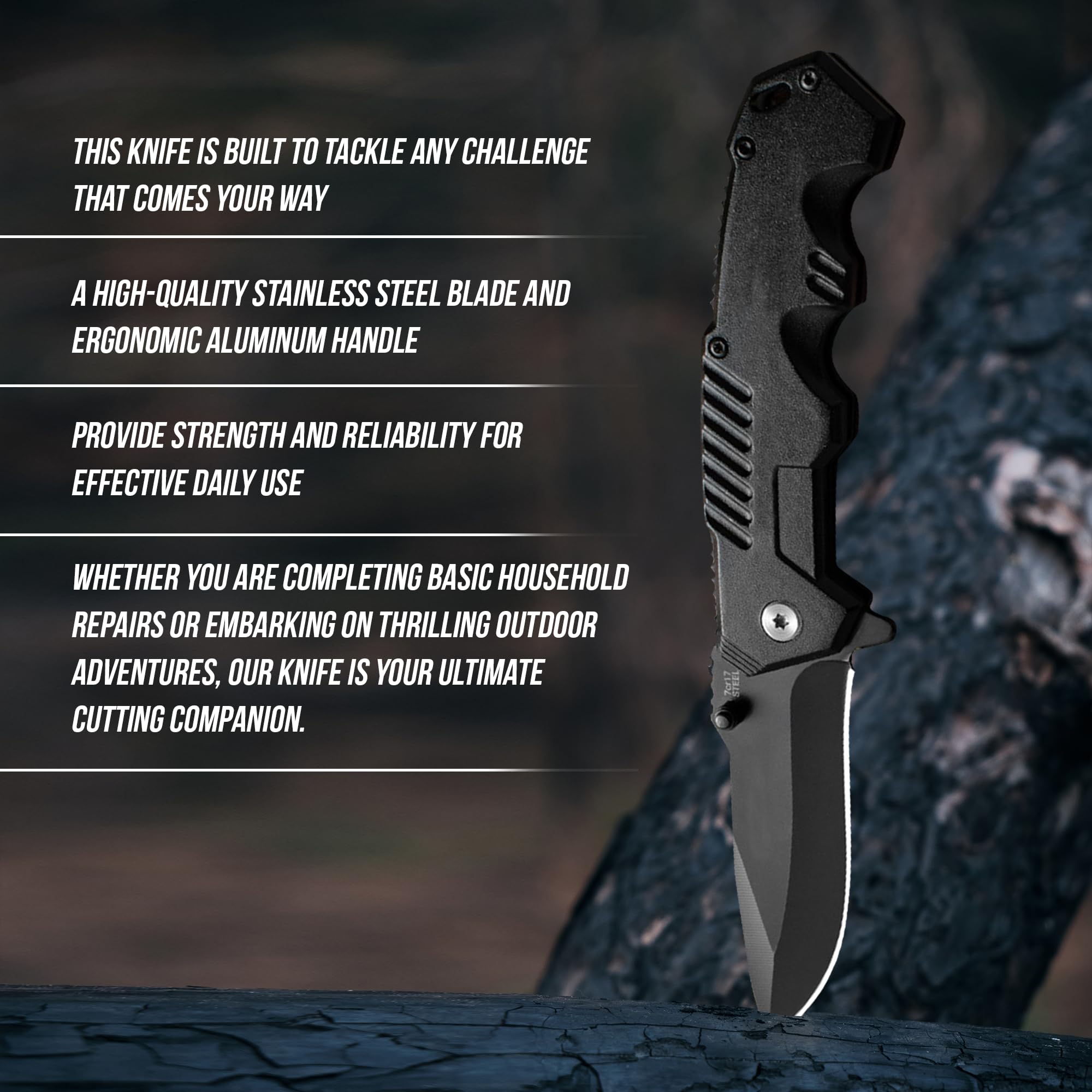 AOSILEY Pocket Folding Knife set with Hunting Stainless Steel Serrated Clip Point Lock Blade Knives and Lightweight Lockback Multi-Tool for Camping, Outdoor, Hunting，Survival and EDC