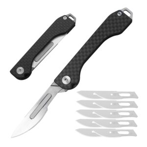 warhero carbon fiber folding pocket knife small edc scalpel knife box cutter #24 replaceable stainless steel blades