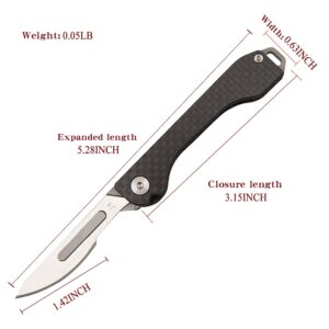 WARHERO Carbon fiber Folding Pocket Knife Small EDC Scalpel knife Box Cutter #24 Replaceable Stainless steel Blades