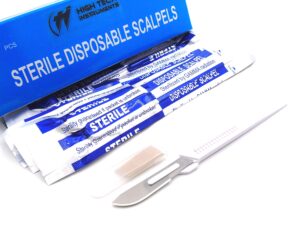 disposable scalpels high-carbon steel blades, plastic graduated handle, sterile, individually foil wrapped, box of 10 (disposable scalpel #22)