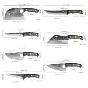 FULLHI 13pcs Butcher Chef Knife Set include sheath High Carbon Steel Cleaver Kitchen Knife Whole Tang Vegetable Cleaver Home BBQ Camping with Knife Bag