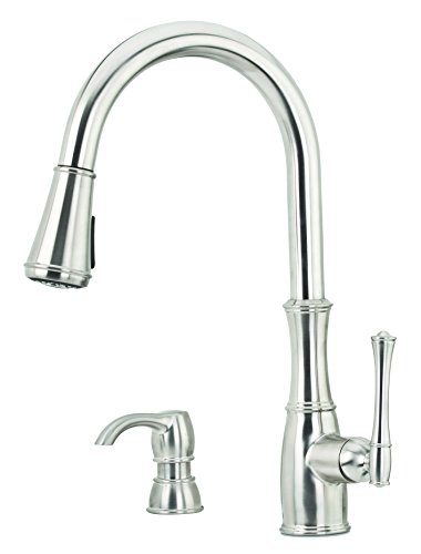 Pfister Wheaton Kitchen Faucet with Pull Down Sprayer and Soap Dispenser, Single Handle, High Arc, Stainless Steel Finish, GT529WH1S, Large