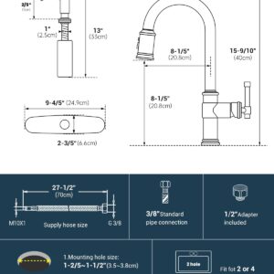 Pull Down Kitchen Faucet with Sprayer Brushed Nickel, DAYONE Single Handle Antique One Hole High Arc Pull Out Kitchen Sink Faucets with Soap Dispenser,APS136BN