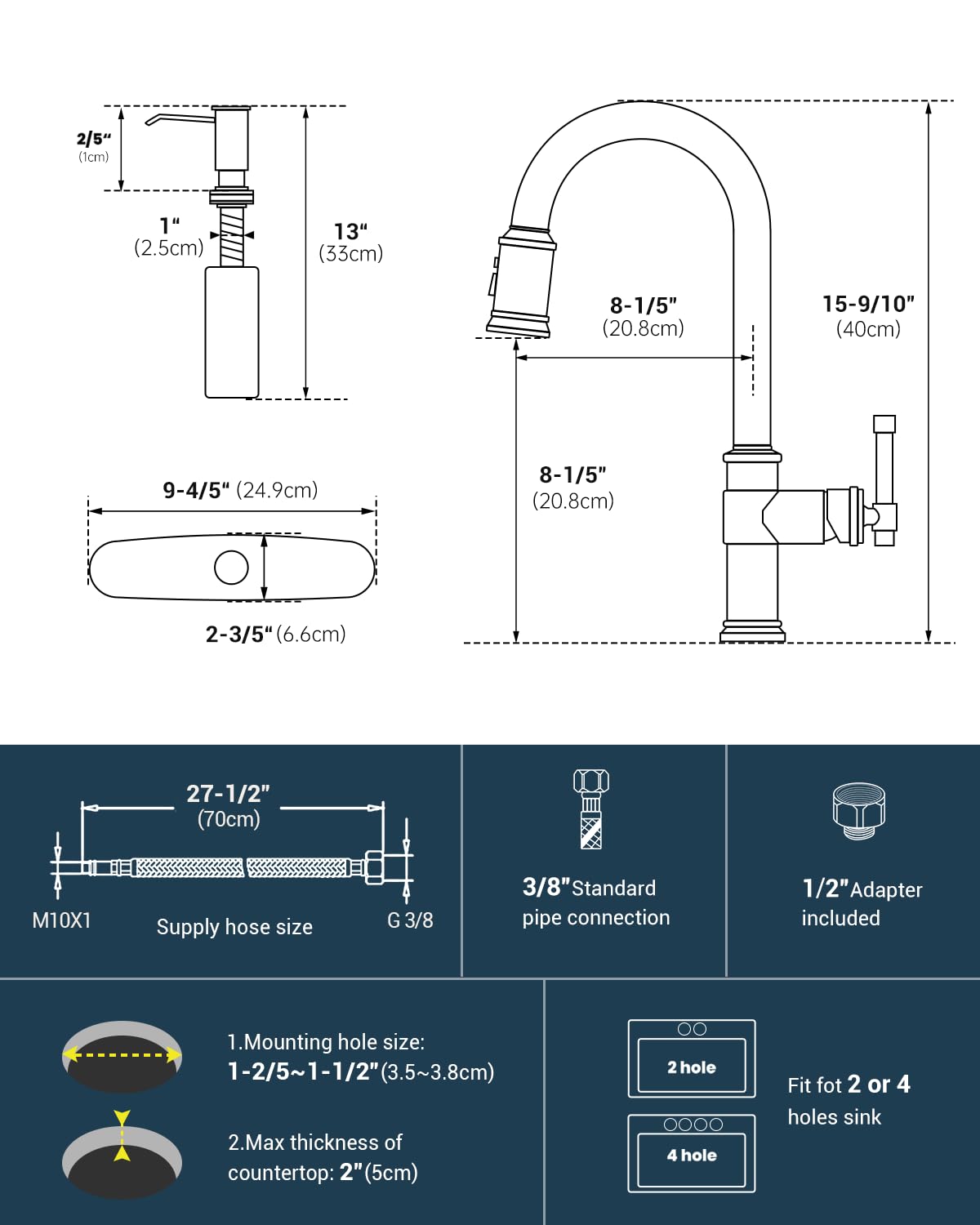 Pull Down Kitchen Faucet with Sprayer Brushed Nickel, DAYONE Single Handle Antique One Hole High Arc Pull Out Kitchen Sink Faucets with Soap Dispenser,APS136BN