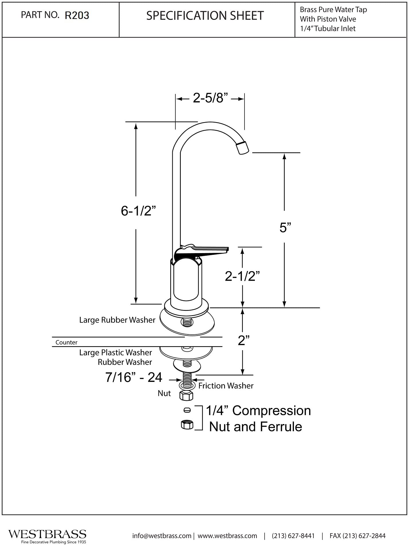 Westbrass R203-NL-62 6" Touch-Flo Style Pure Water Dispenser Faucet, Matte Black