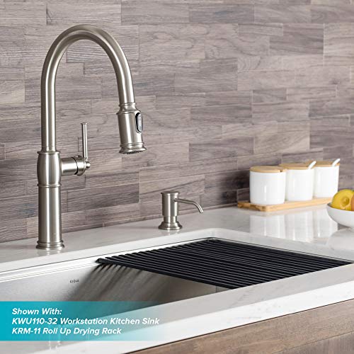 KRAUS Sellette Traditional Spot Free Stainless Steel Single Handle Pull-Down Kitchen Faucet with Deck Plate and Soap Dispenser, KPF-1682SFS-KSD-80SFS