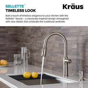 KRAUS Sellette Traditional Spot Free Stainless Steel Single Handle Pull-Down Kitchen Faucet with Deck Plate and Soap Dispenser, KPF-1682SFS-KSD-80SFS