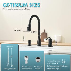 3 Hole Kitchen Faucet with Pull Down Sprayer, APPASO Kitchen Faucet with Soap Dispenser, 3 Pieces Kitchen Faucet with Separate Handle, Matte Black Kitchen Faucet 3 Hole, 218MB