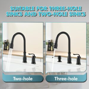 3 Hole Kitchen Faucet with Pull Down Sprayer, APPASO Kitchen Faucet with Soap Dispenser, 3 Pieces Kitchen Faucet with Separate Handle, Matte Black Kitchen Faucet 3 Hole, 218MB