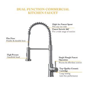 Kitchen Faucet with Pull Down Sprayer, Spring Single Handle Kitchen Sink Faucets Modern Brushed Nickel Pull-Out Spring Kitchen Stainless Steel Kitchen Faucets for Camper Farmhouse RV Bar Kitchen Sinks