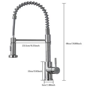 Kitchen Faucet with Pull Down Sprayer, Spring Single Handle Kitchen Sink Faucets Modern Brushed Nickel Pull-Out Spring Kitchen Stainless Steel Kitchen Faucets for Camper Farmhouse RV Bar Kitchen Sinks