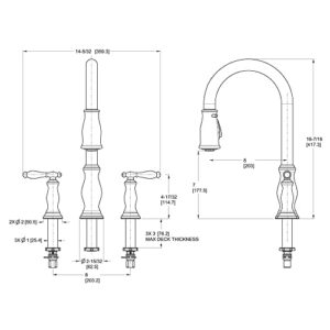 Pfister Hanover Kitchen Faucet with Pull Down Sprayer and Soap Dispenser, 2-Handle, High Arc, Tuscan Bronze Finish, F5314HNY