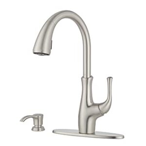 Pfister Vosa Kitchen Faucet with Pull Down Sprayer and Soap Dispenser, Single Handle, High Arc, Spot Defense Stainless Steel Finish, F5297VVGS