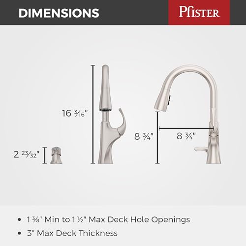 Pfister Miri 2.0 Kitchen Faucet with Pull Down Sprayer and Soap Dispenser, Single Handle, High Arc, Spot Defense Stainless Steel Finish, F5297MRRGS