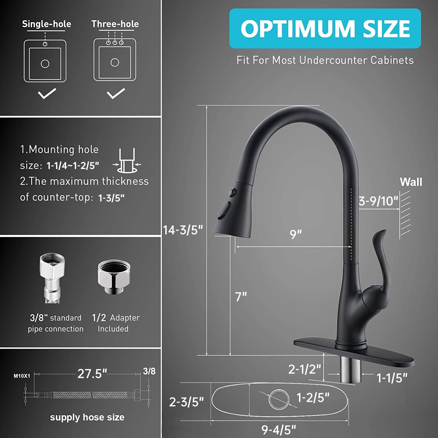 Matte Black Kitchen Faucet Pull Down Sprayer and Soap Dispenser - Single Handle Commercial High Arc One Hole Pull Out Spray Head Kitchen Sink Faucets with Deck Plate, APPASO