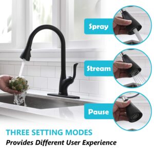 Matte Black Kitchen Faucet Pull Down Sprayer and Soap Dispenser - Single Handle Commercial High Arc One Hole Pull Out Spray Head Kitchen Sink Faucets with Deck Plate, APPASO