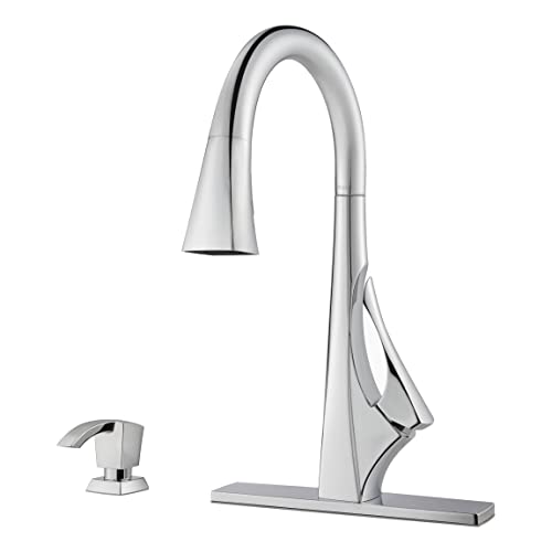 Pfister Venturi Kitchen Faucet with Pull Down Sprayer and Soap Dispenser, Single Handle, High Arc, Polished Chrome Finish, F5297VNC