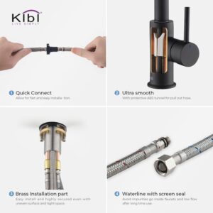 KIBI Luxe Single Handle Pull Down Faucet for Kitchen Sink | Solid Brass High Arc Faucet Spout | Kitchen Faucet with Pull Down Sprayer (Matte Black) (KKF2011) (Soap Dispenser Included)