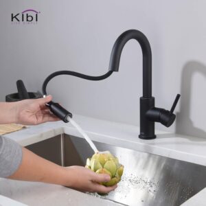 KIBI Luxe Single Handle Pull Down Faucet for Kitchen Sink | Solid Brass High Arc Faucet Spout | Kitchen Faucet with Pull Down Sprayer (Matte Black) (KKF2011) (Soap Dispenser Included)