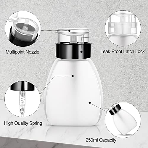 2 Pack 250ml/8.3oz Push Down Pump Dispenser Empty Plastic Lockable Nail Polish Remover Pumping Bottle Container with Flip Cap for Nail Polish Makeup Remover Liquid Alcohol