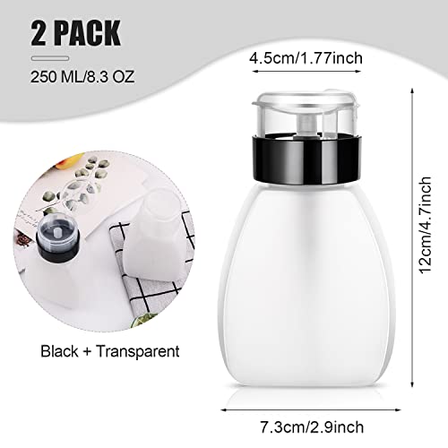 2 Pack 250ml/8.3oz Push Down Pump Dispenser Empty Plastic Lockable Nail Polish Remover Pumping Bottle Container with Flip Cap for Nail Polish Makeup Remover Liquid Alcohol