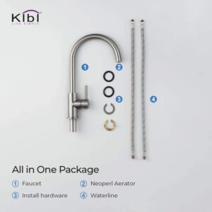 KIBI Lowa Single Handle Bar Sink Faucet with 360 Degree Swivel Spout | Single Hole High Arc Faucet for Kitchen Sink (Brushed Nickel) (KKF2001) (Soap Dispenser included)