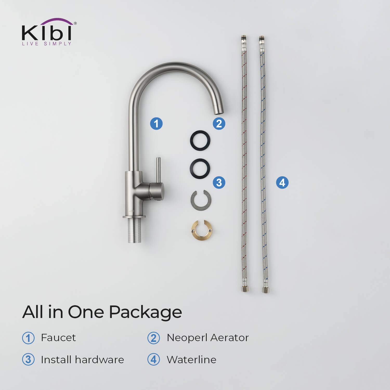 KIBI Lowa Single Handle Bar Sink Faucet with 360 Degree Swivel Spout | Single Hole High Arc Faucet for Kitchen Sink (Brushed Nickel) (KKF2001) (Soap Dispenser included)