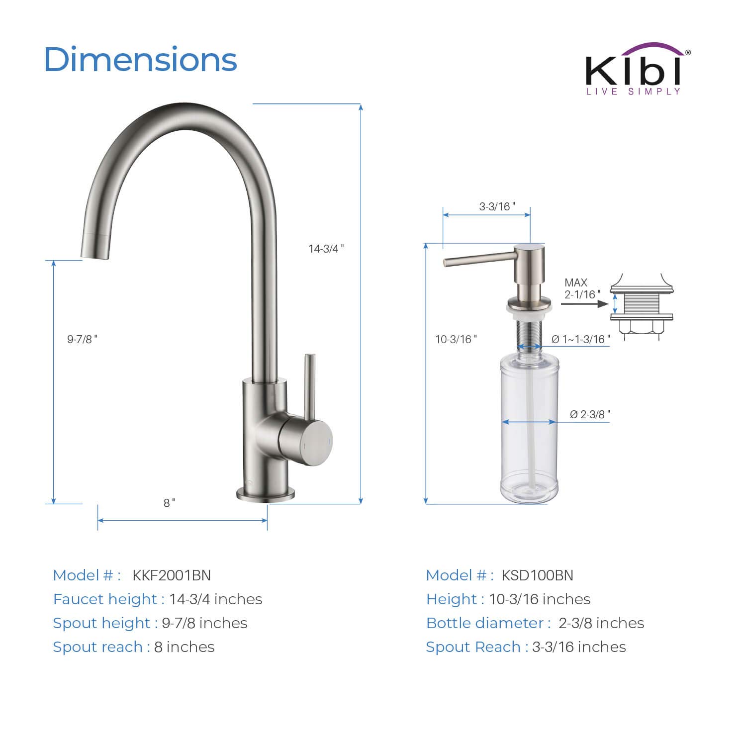 KIBI Lowa Single Handle Bar Sink Faucet with 360 Degree Swivel Spout | Single Hole High Arc Faucet for Kitchen Sink (Brushed Nickel) (KKF2001) (Soap Dispenser included)