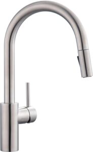 darnok 79724ss costa brushed nickel kitchen faucet with pull down sprayer, 15-inch high arc single handle kitchen sink faucet, stainless steel