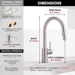 Darnok 79724SS Costa Brushed Nickel Kitchen Faucet with Pull Down Sprayer, 15-Inch High Arc Single Handle Kitchen Sink Faucet, Stainless Steel