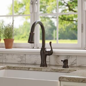 Pfister Maren Kitchen Faucet with Pull Down Sprayer and Soap Dispenser, Single Handle, High Arc, Tuscan Bronze Finish, F5297MMY