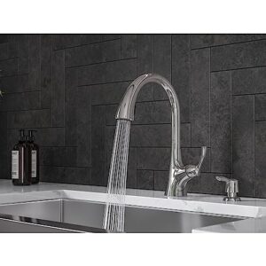 Pfister Masey Kitchen Faucet with Pull Down Sprayer and Soap Dispenser, Single Handle, High Arc, Polished Chrome Finish, F5297MCC