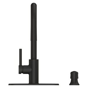 Pfister Zanna Kitchen Faucet with Pull Down Sprayer and Soap Dispenser, Single Handle, High Arc, Matte Black Finish, F5297ZNRB