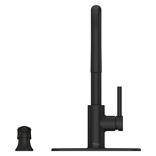 Pfister Zanna Kitchen Faucet with Pull Down Sprayer and Soap Dispenser, Single Handle, High Arc, Matte Black Finish, F5297ZNRB